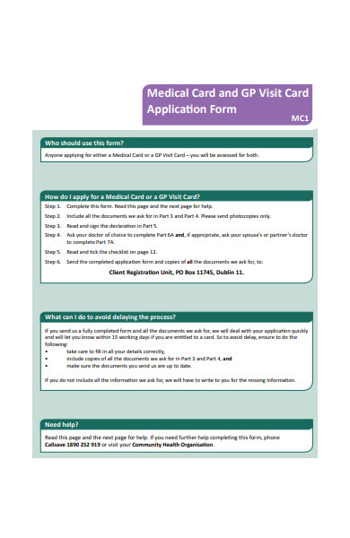 medical card application form