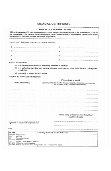 medical certificate report form