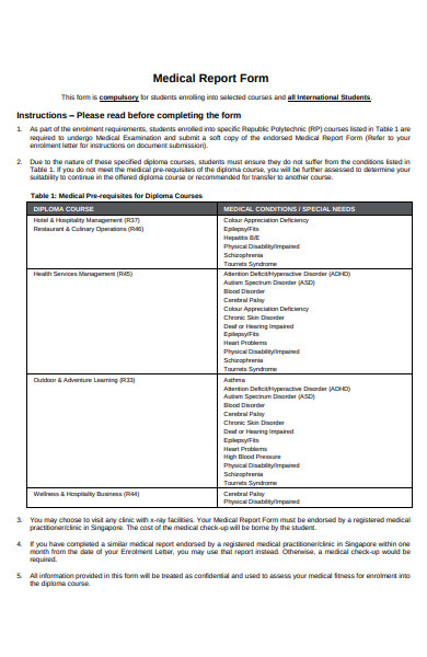 medical condition report form