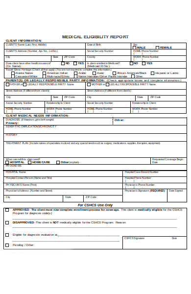 medical eligibility report form