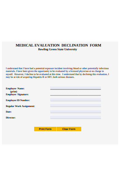 medical evaluation declination form