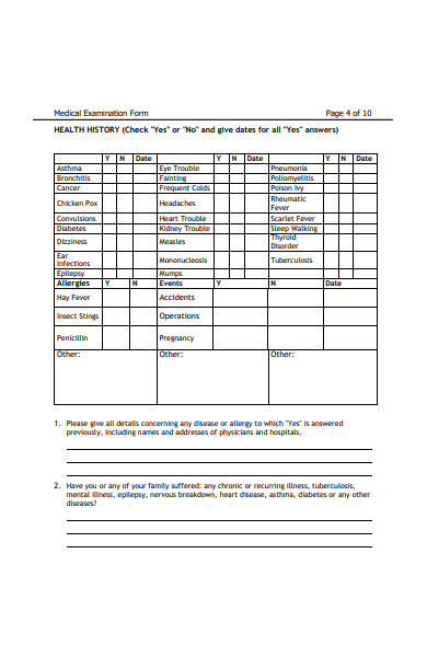 medical examination form in pdf