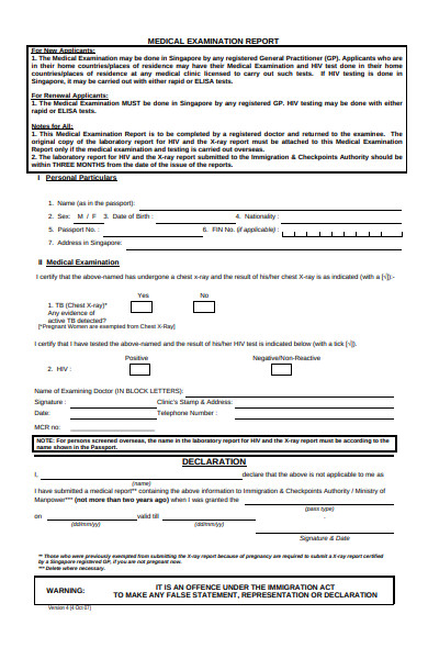 medical examination report form