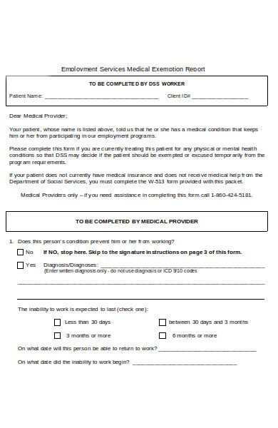 medical exemption report form