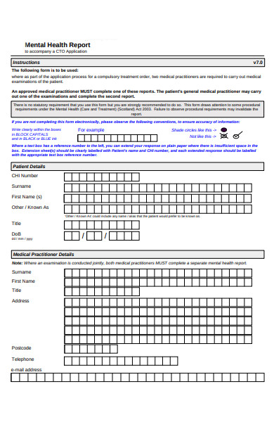 medical health report form
