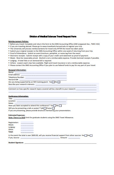 medical science travel request form