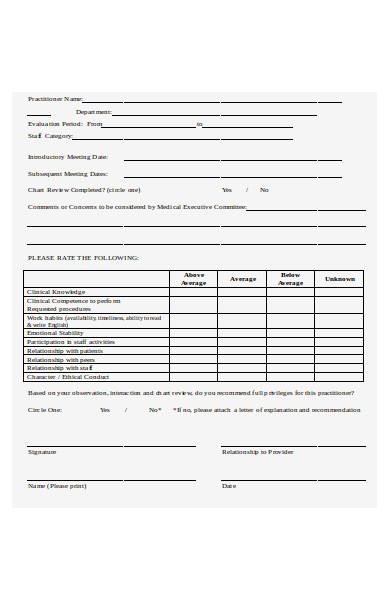 medical staff evaluation form