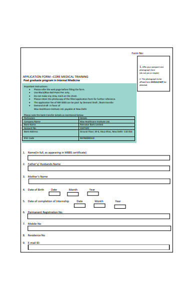 medical training application form