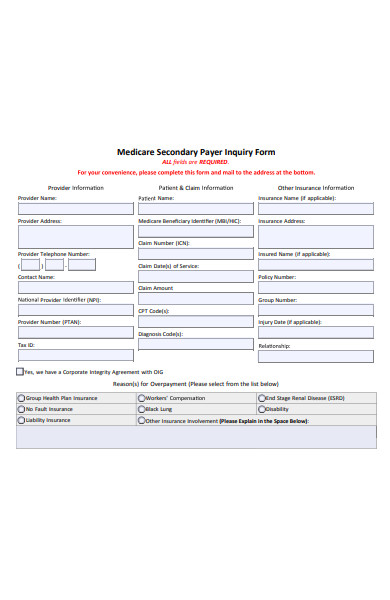 medicare secondary payer enquiry form