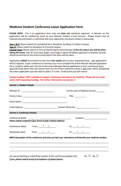 medicine student conference leave application form