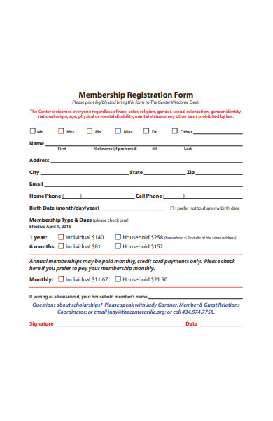 Free 32 Membership Registration Forms In Pdf Ms Word Xls 2648