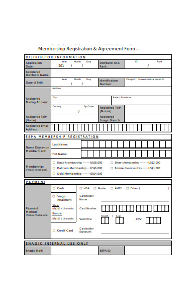 membership registration and agreement form