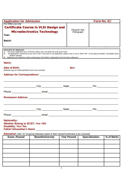 microelectronics course admission form