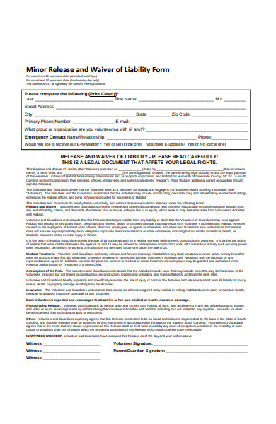 minor release and waiver of liability form