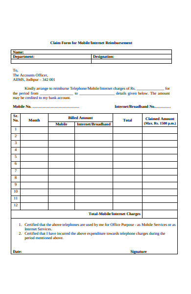 mobile or internet reimbursement form