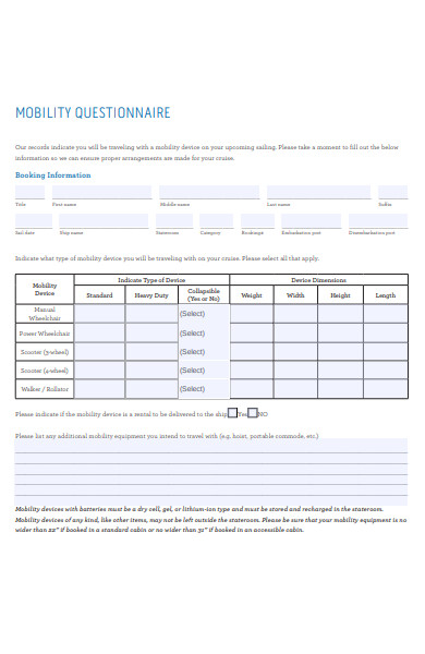 mobility questionnaire form