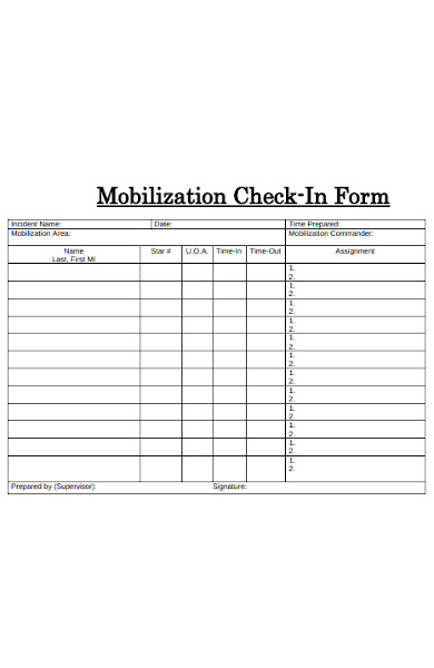 mobilization check in form