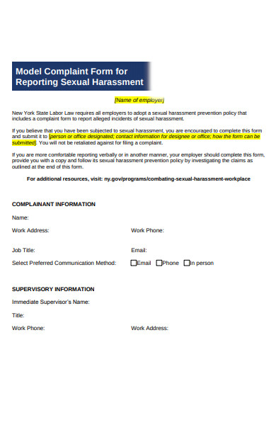 model complaint form