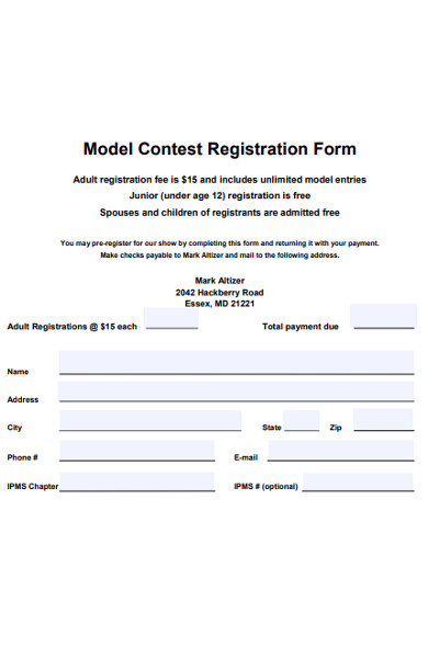model contest registration form