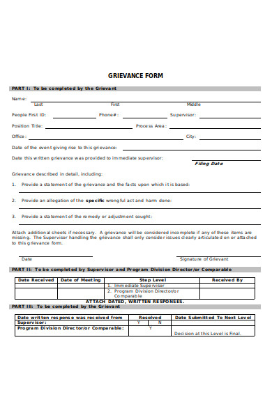 model grievance form