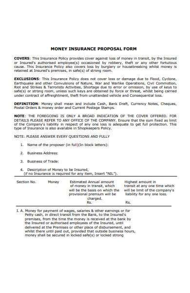 money insurance proposal form