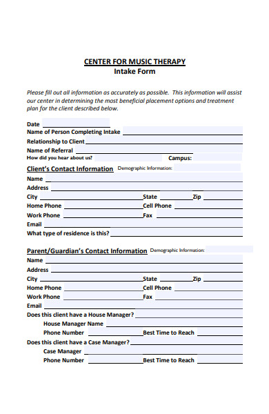 music therapy intake form