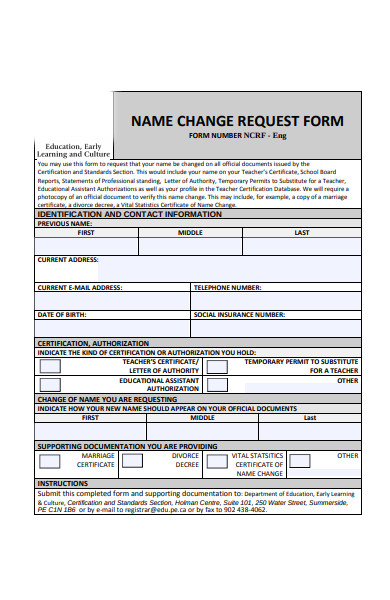 Printable Name Change Form Printable Forms Free Online
