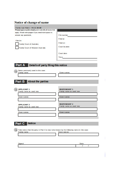 name change notice form