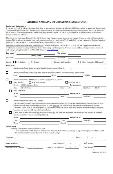 name and information change form
