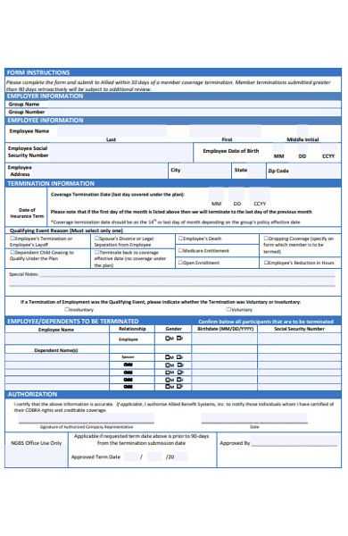 national general termination form