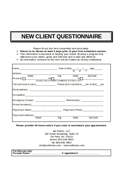 new client questionnaire form