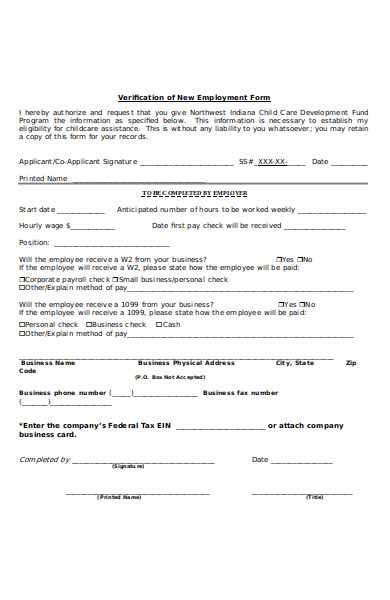 new employment verification form