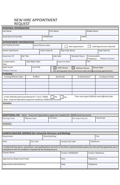 new hire appointment request form