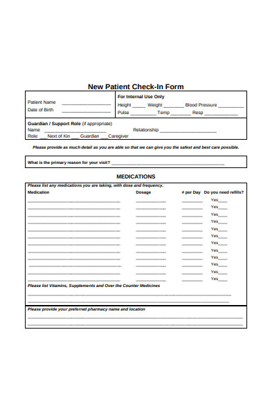 new patient check in form