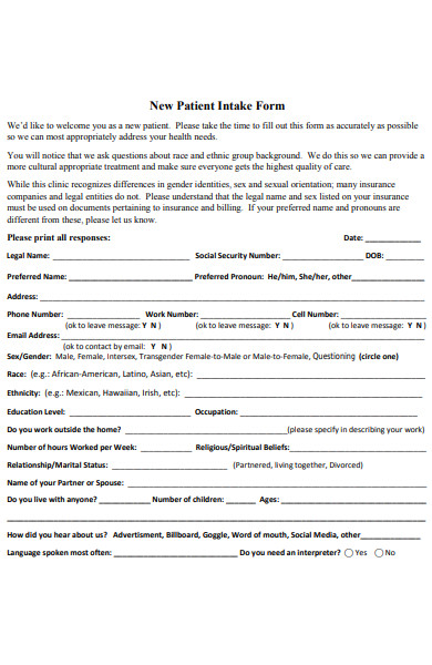 new patient intake form template