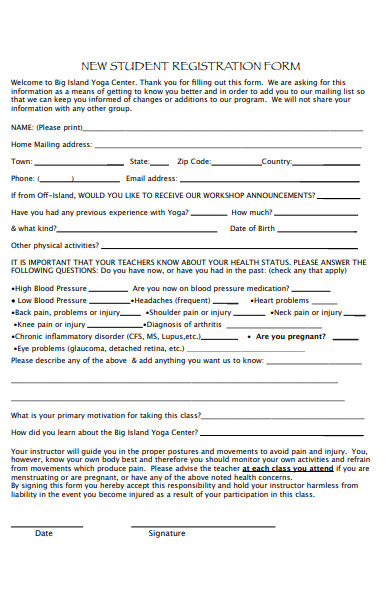 new student registration form