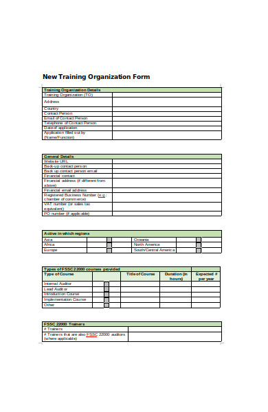 new training organisation form