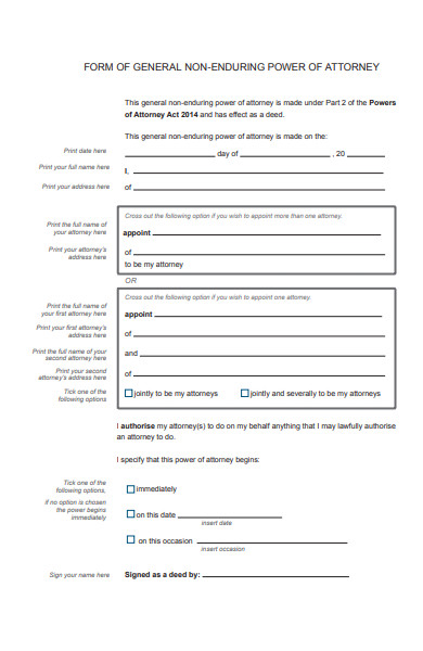 non enduring power of attorney form