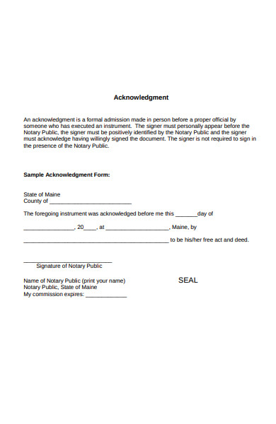 notary acknowledgement form