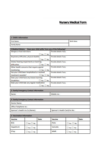 nursery medical form