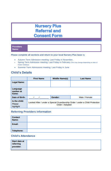 nursery referral consent form