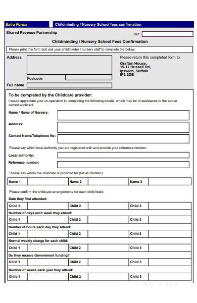 nursery school fees confirmation form