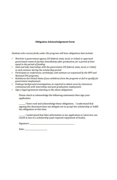 obligation acknowledgement form