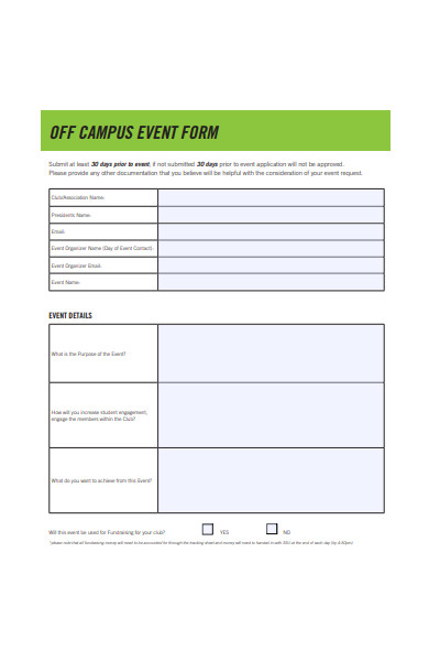 off campus event form