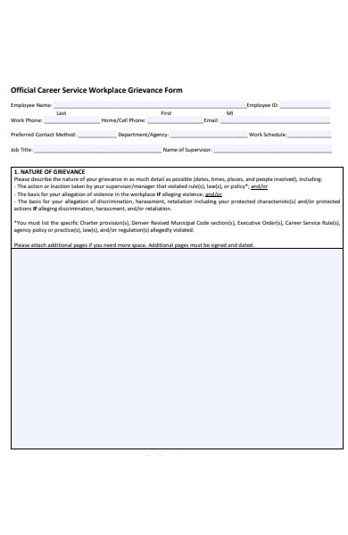 official career grievance form