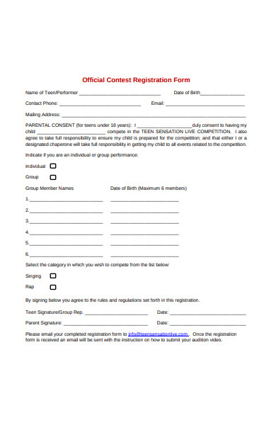 official contest registration form