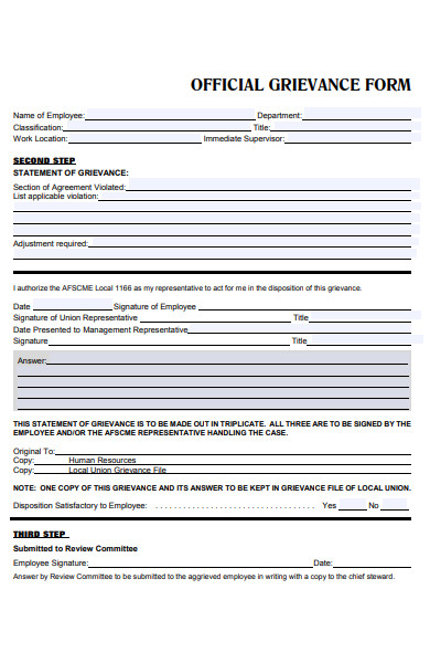official grievance form