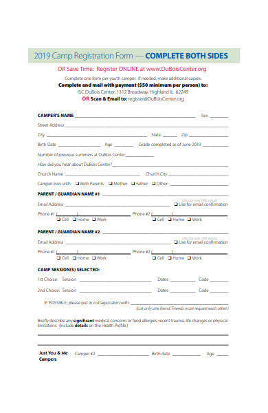 online camp registration form