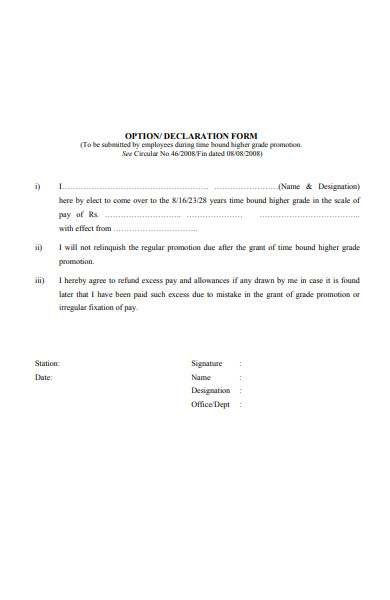 option declaration form