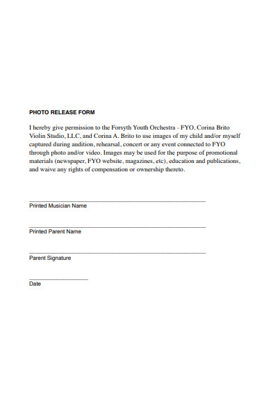orchestra photo release form